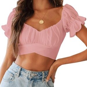 Pink Ruffle Crop Top with tie back